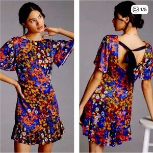 Anthropologie floral satin mini dress